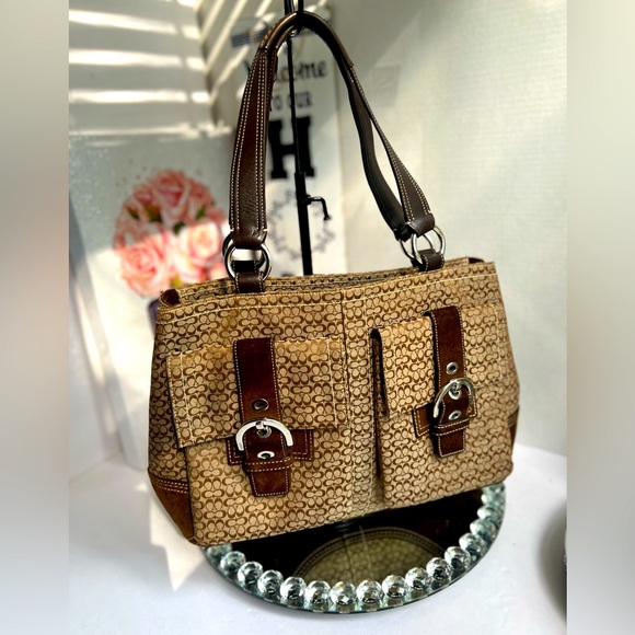 Coach Signature Soho  Brown leather and suede shoulder bag - Picture 1 of 13